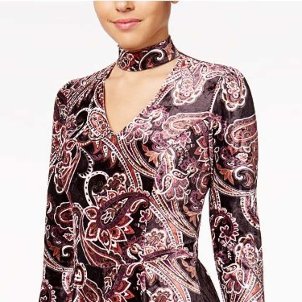 Be Bop Printed Cotton Velvet Choker Romper - Picture 2 of 5